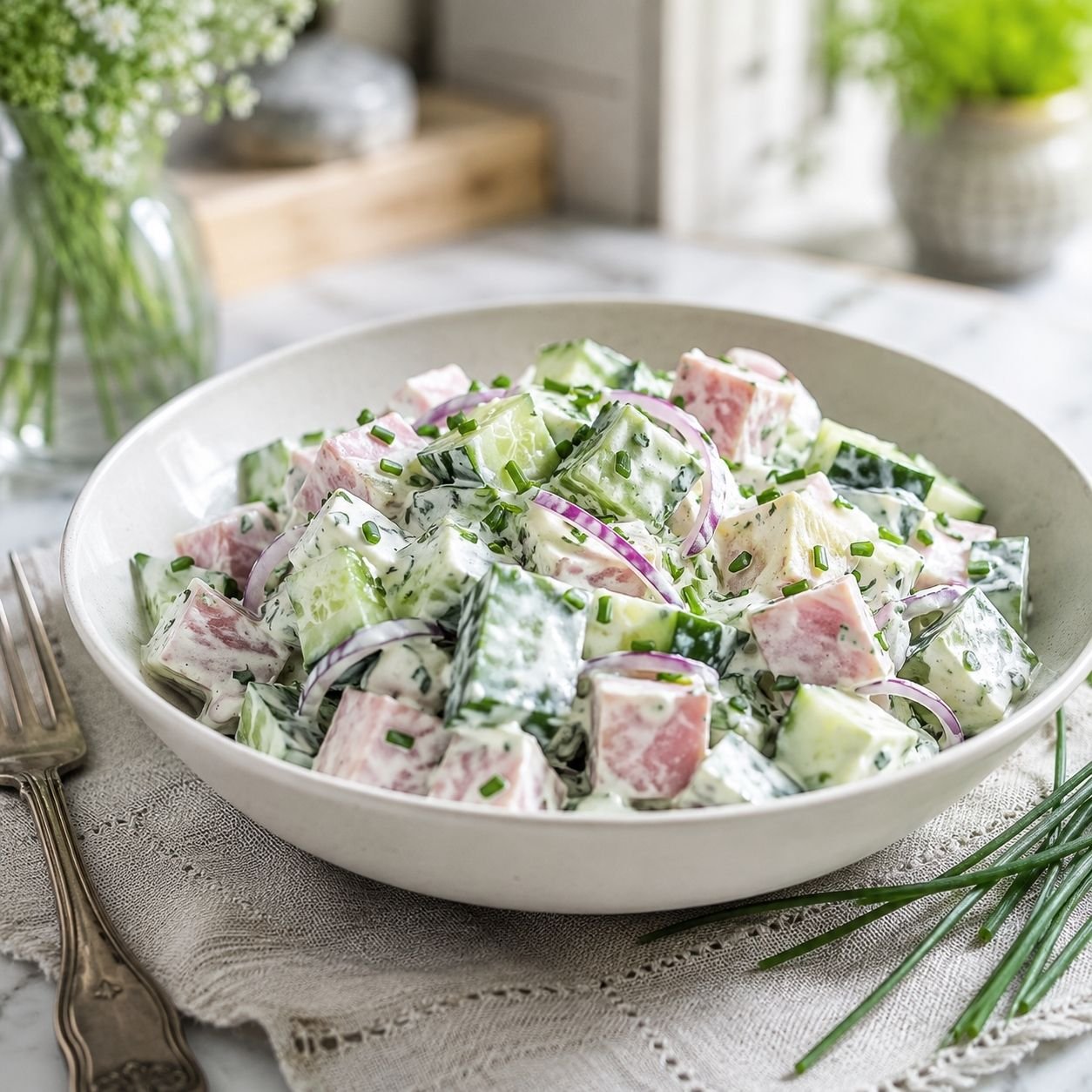 Salade de Concombre au Jambon et Sauce Crémeuse