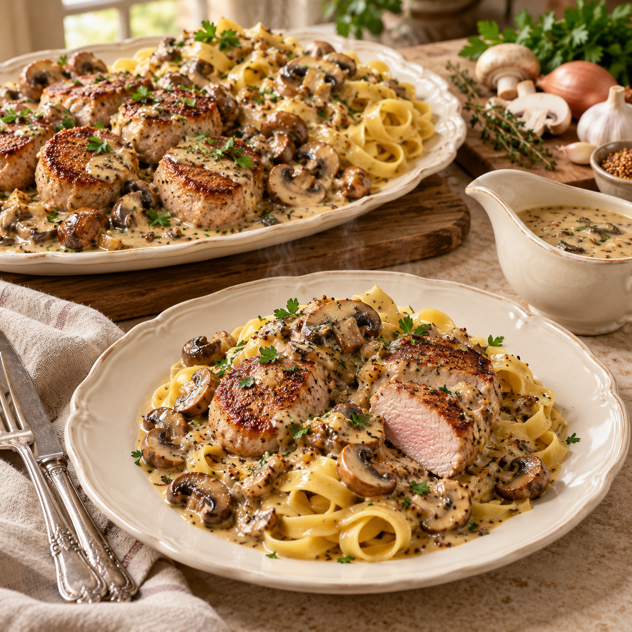 Filet Mignon Façon Grand-Mère, Sauce Forestière et Tagliatelles Fraîches : Un Plat Fondant, Crémeux et Généreux