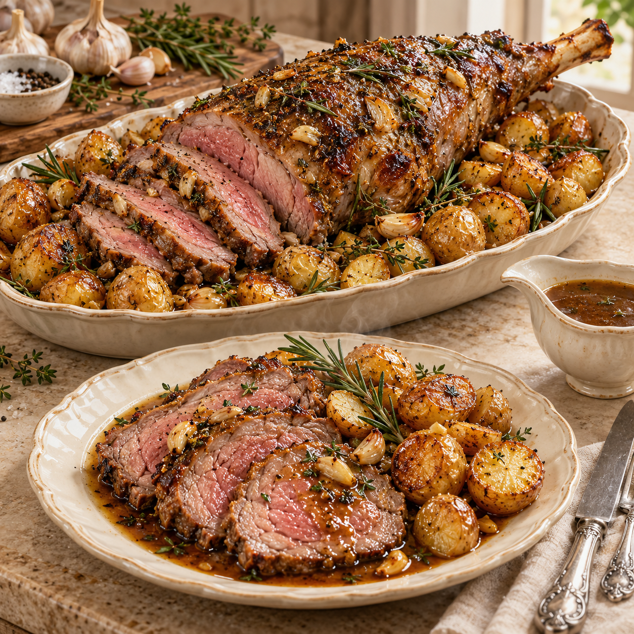 Gigot d’Agneau à l’Ail : Une Recette Traditionnelle au Four, Tendre et Parfumée aux Herbes