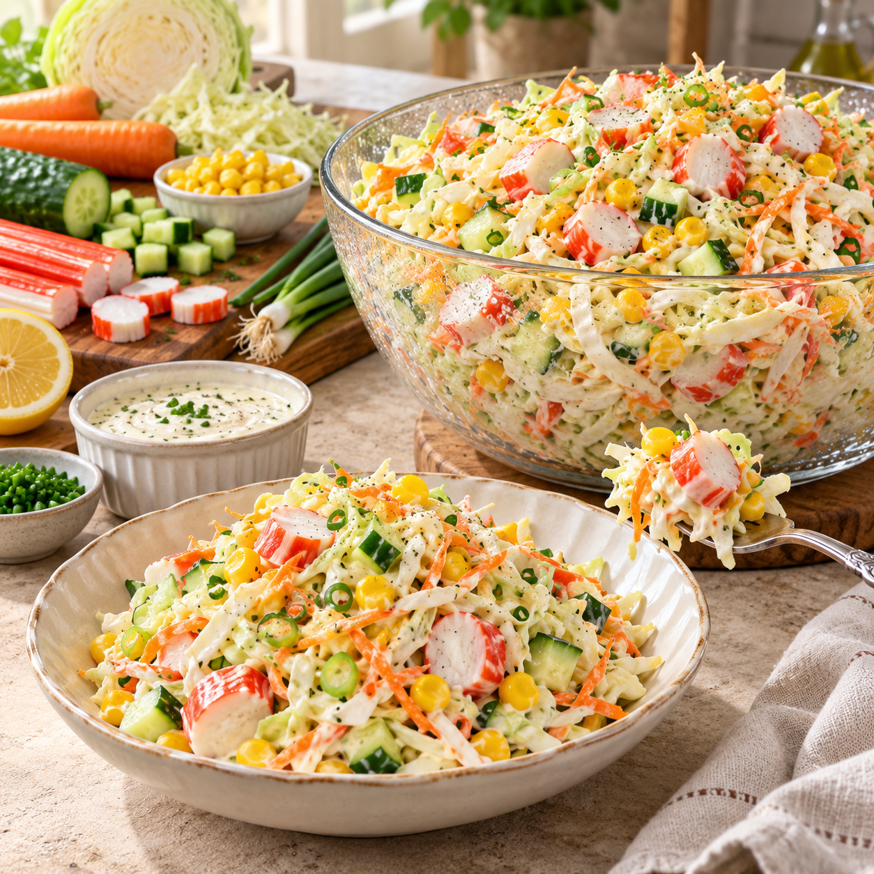 Salade Croquante au Surimi et Chou Blanc : Une Recette Fraîche, Colorée et Délicieusement Crémeuse