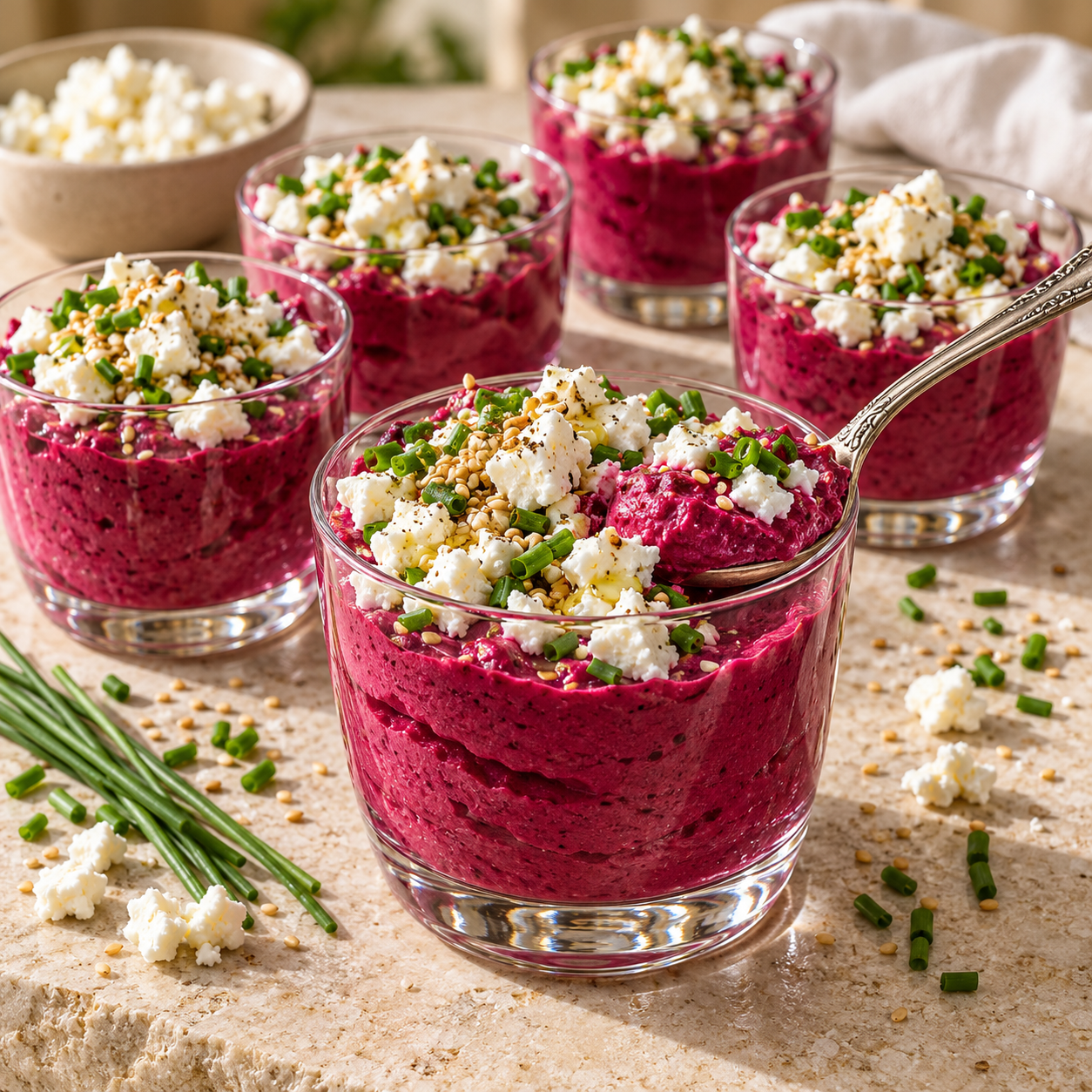 Verrines Betterave et Feta : Une Mousse Onctueuse, Fraîche et Colorée pour un Apéritif Élégant